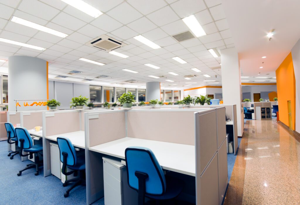 Commercial office space with modern lighting
