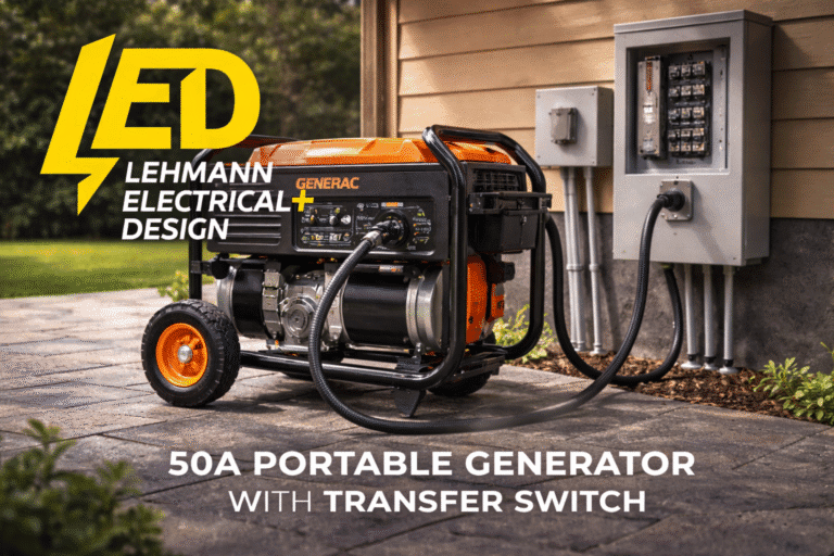 Portable generator connected to a transfer switch