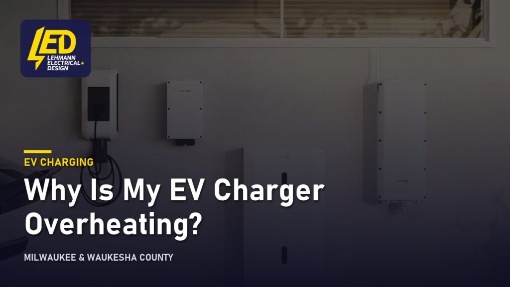 Wall-mounted EV charger with coiled cable, titled Why Is My EV Charger Overheating?