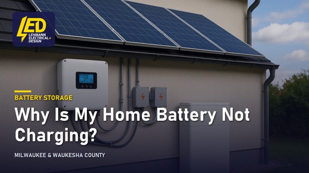 Home with solar and battery storage, titled Why Is My Home Battery Not Charging?