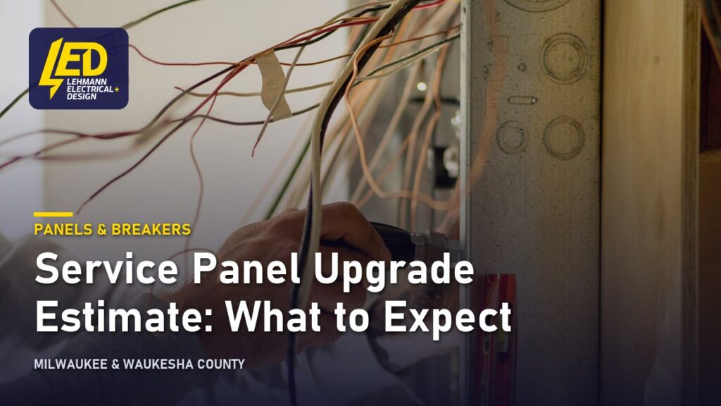 Electrician wiring a residential service panel, titled Service Panel Upgrade Estimate: What to Expect