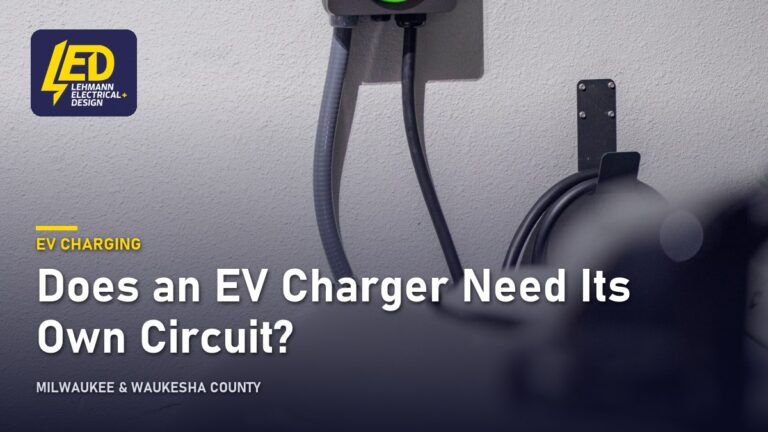 Wall-mounted EV charger with an illuminated ring, titled Does an EV Charger Need Its Own Circuit?