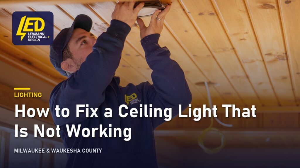 Electrician fitting a ceiling light, titled How to Fix a Ceiling Light That Is Not Working