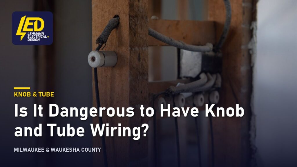 Deteriorated knob-and-tube wiring with ceramic insulators on wooden framing, titled Is It Dangerous to Have Knob and Tube Wiring?