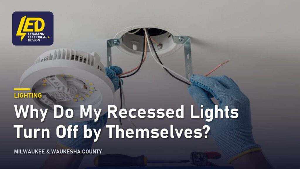 Recessed LED ceiling light being installed, titled Why Do My Recessed Lights Turn Off by Themselves?