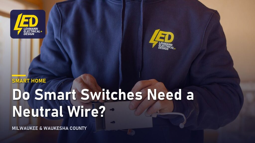 Electrician holding an open switch plate with wiring visible, titled Do Smart Switches Need a Neutral Wire?